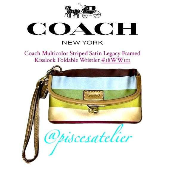 Coach Multicolor Striped Satin Legacy Framed Kisslock Foldable Wristlet #18WW111 - Picture 3 of 10